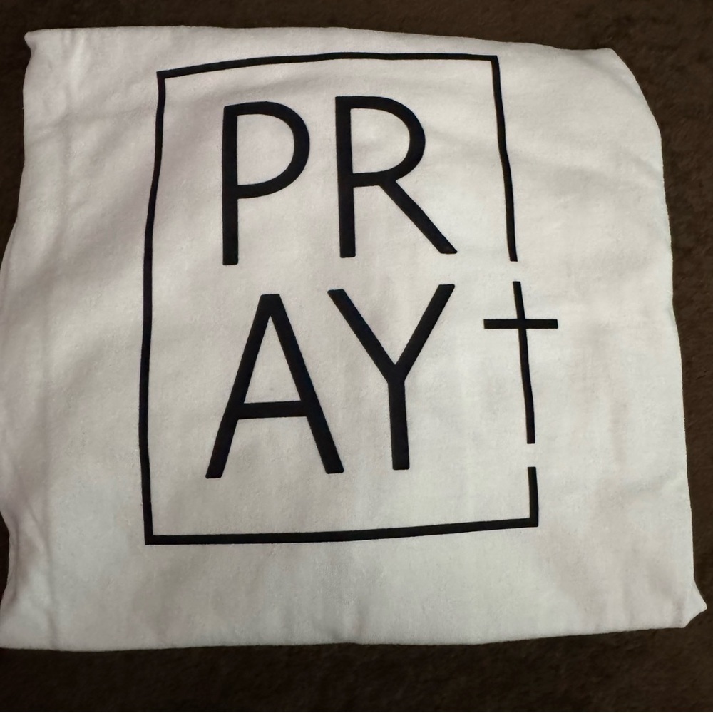 White Tee with Black 'PRAY' Design